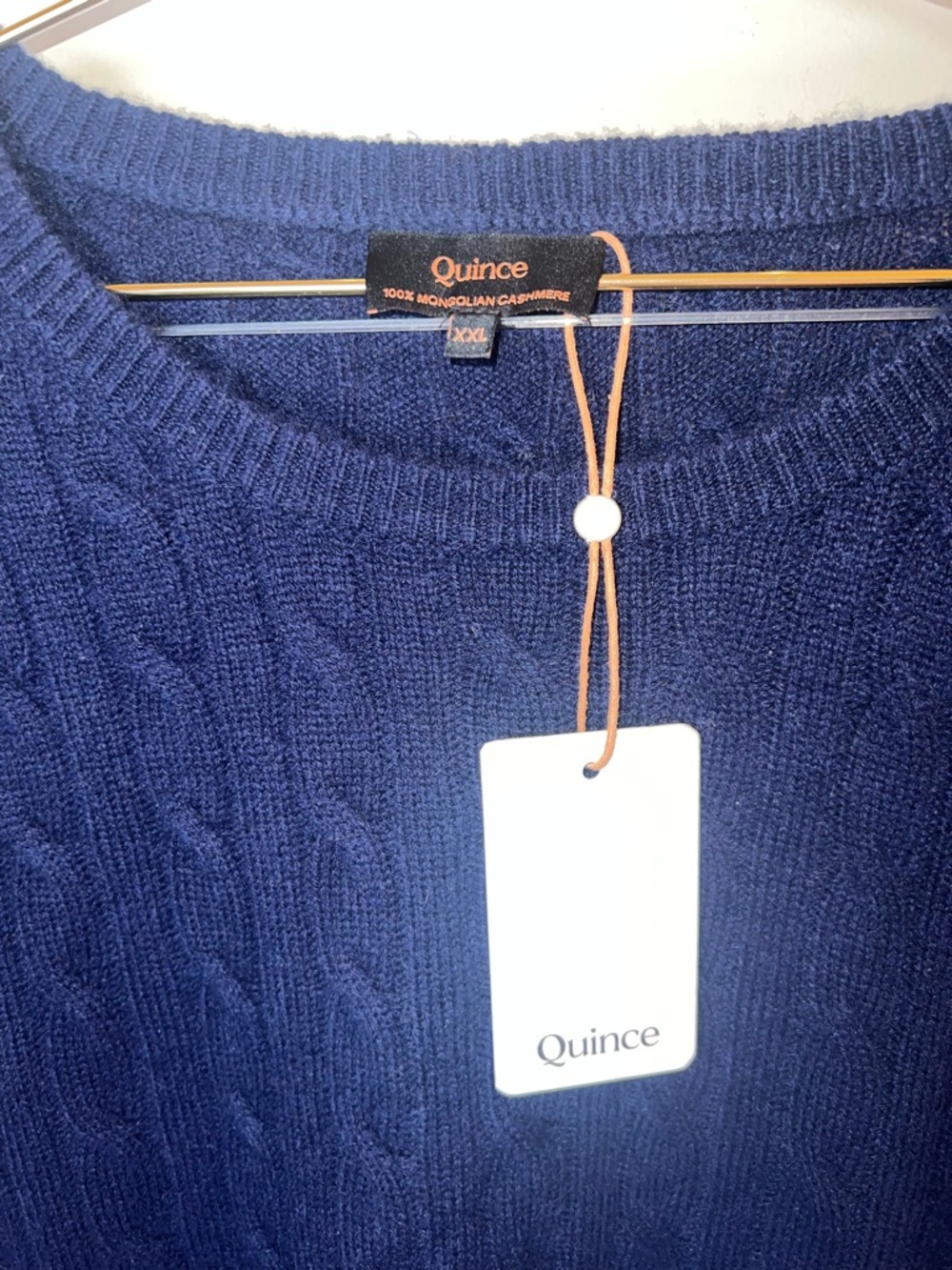 Quince 100% Cashmere Cable Knit Sweater XXL NWT Mens Navy Blue - Picture 5 of 8